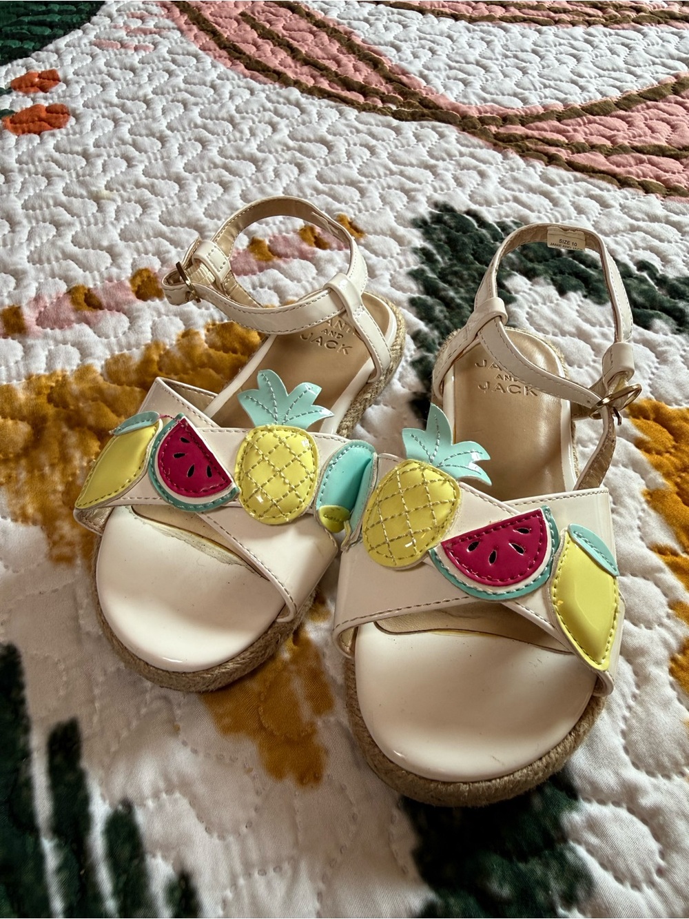 Janie and Jack Kids' Cream Fruit Applique Sandals 10C